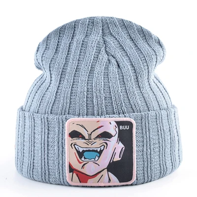 MAJIN BUU зимняя шапка для мужчин дракон вязаная шапочка с помпонами шапка s Женская Skullies Beanies для мужчин вязанная шапка с вышивкой унисекс теплые шапки Gorro - Цвет: Серый
