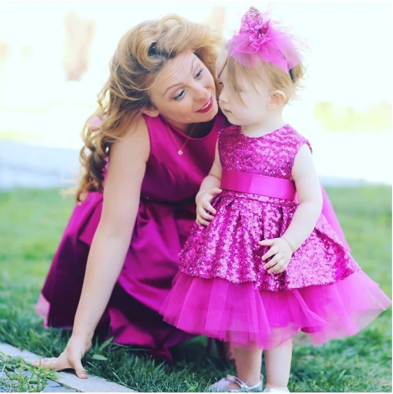 Милое розово-красное бальное платье платья для девочек детское праздвечерние