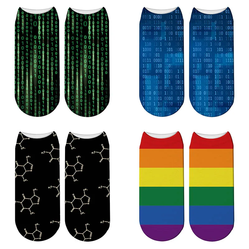 Новые носки Харадзюку С 3D принтом хакеров женские кавайные радужные хлопковые