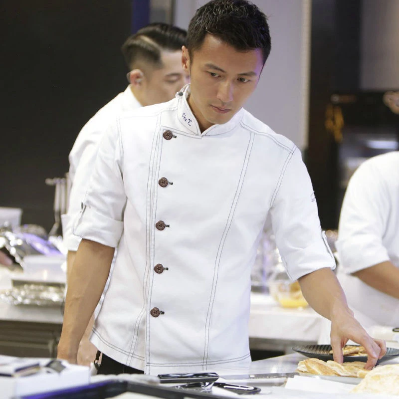 White Chef Shirt Jacket Long Adjustable Sleeve Men Women Unisex Black Cook Coat Restaurant Hotel KitchenWear Waiter Uniform |