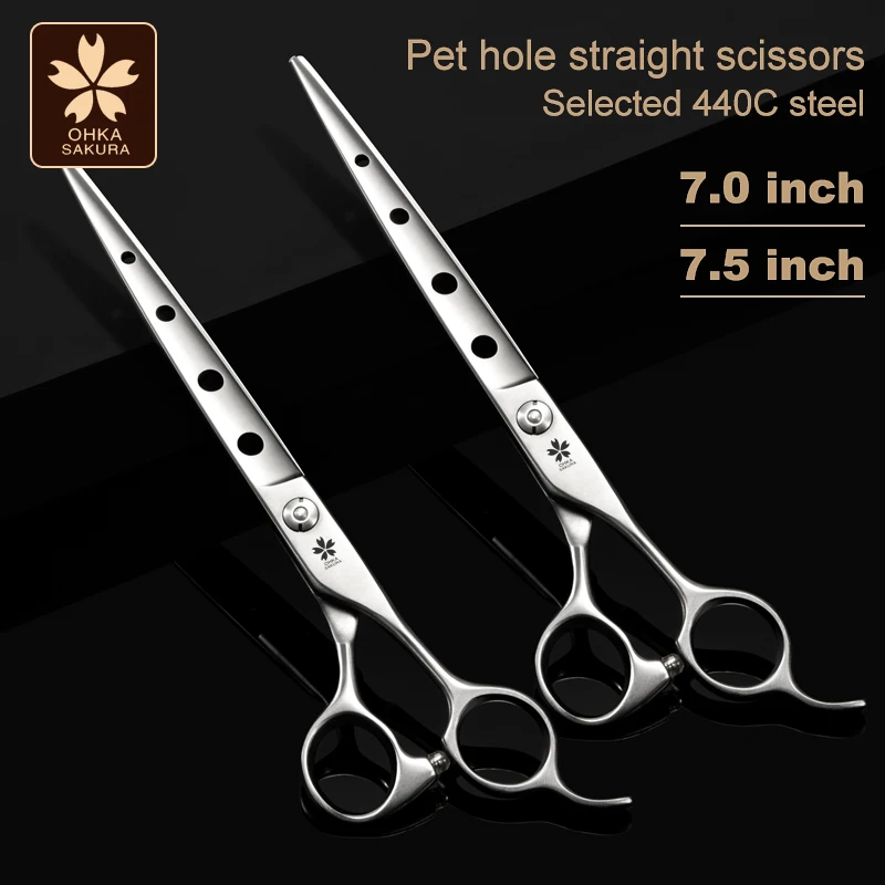 Professional pet scissors beauty air open shaving dog hair artifact self scissors dog cat trimming scissors Hole scissors-silve