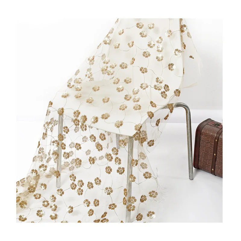 Ширина 130 см вышитые к требованиям заказчика Сверкающие Золотой цветок тюль с