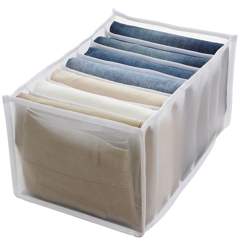 

Jeans Compartment Storage Box Stacking Pants Storage Organizers Closet Wardrobe Clothes Drawer Mesh Separation Organizer Boxes