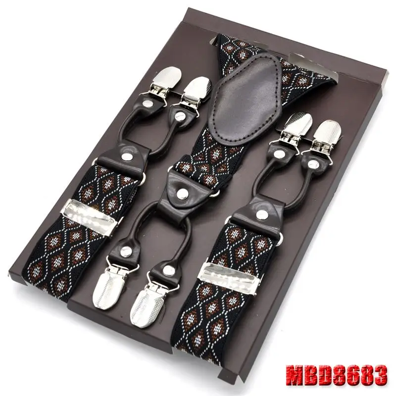 MBD8683 Мужские подтяжки кожаные повседневные ремни y-образной формы мужские брюки Suspensorio упругие зажимы-на Ceinture suspendue 3,5*120 см - Цвет: MBD8683