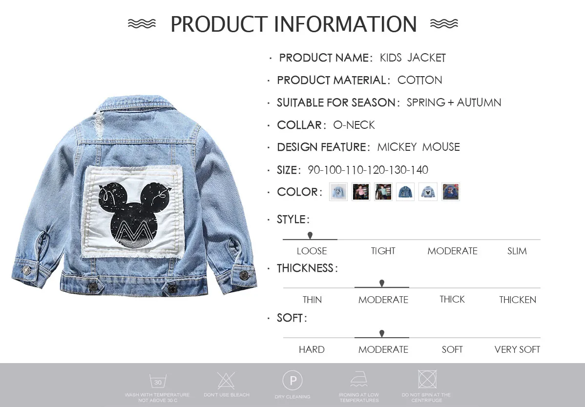 Mickey Denim Jacket For Boys Fashion Coats Children Clothing Autumn Baby Girls Clothes Outerwear Cartoon Jean Jackets Coat