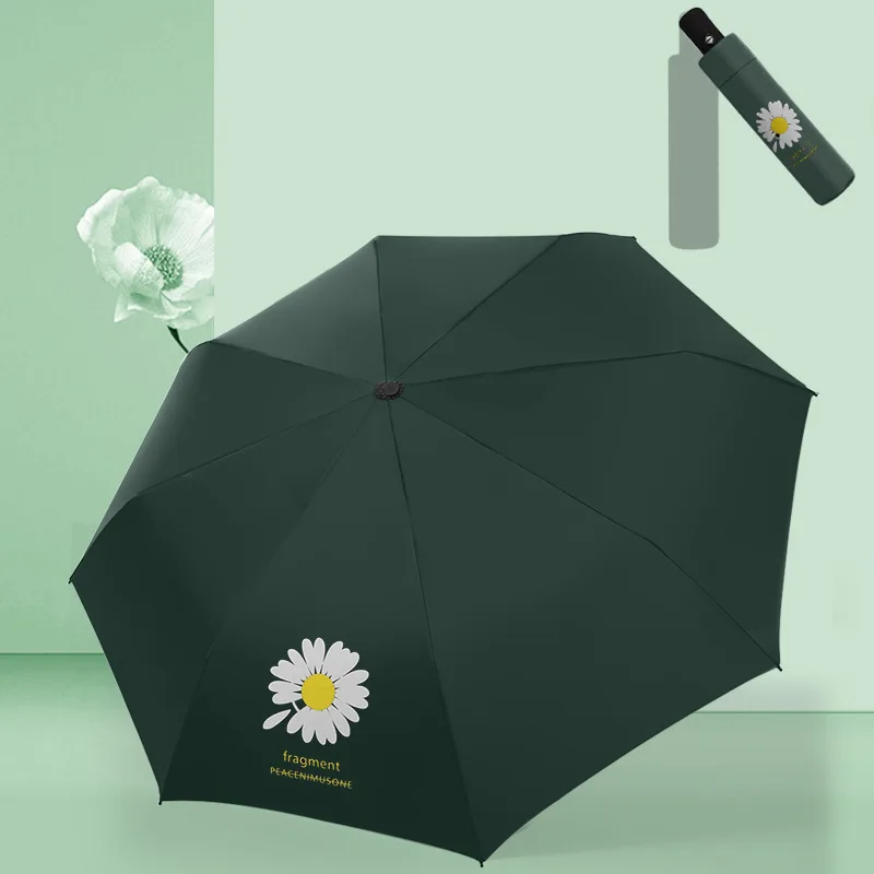 Автоматический складной зонт Маргаритка 3 с черным покрытием и защитой от