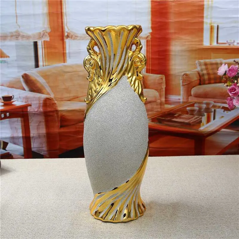 

41cm Europe Gold Plated Frost Porcelain Vase Vintage Advanced Ceramic Flower Vase Room Hallway Home Wedding Decoration