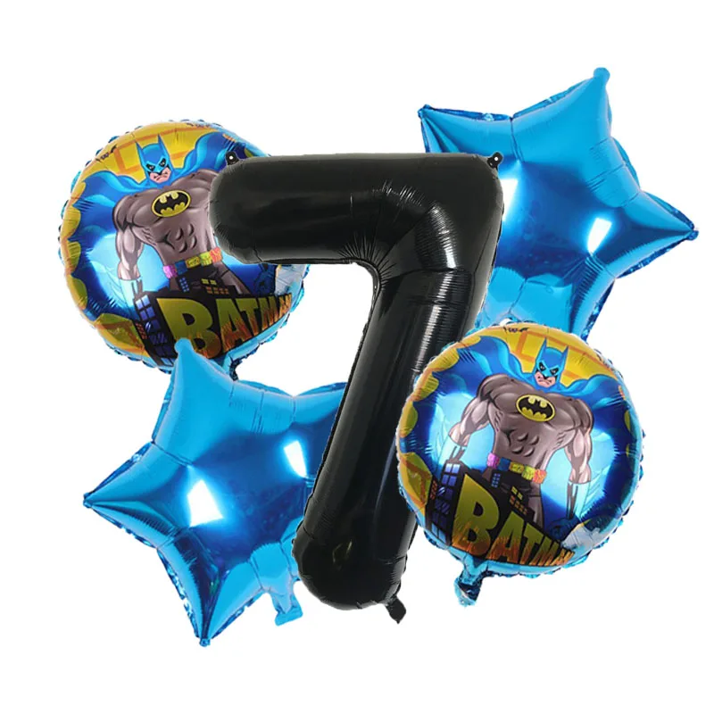 Balloon 7 Одноразовая посуда набор бумажных тарелок Бэтмен номер фольги воздушный шар День Рождения украшения дети мальчик пользу Бэтмен вечерние принадлежности - Цвет: Balloon 7