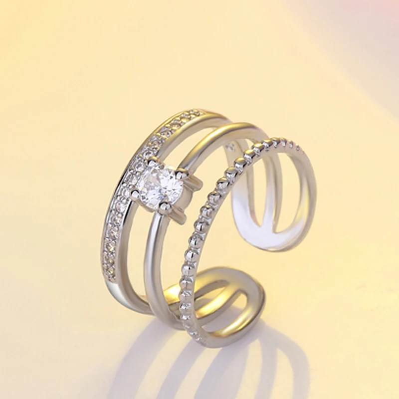 Женское многослойное кольцо из серебра 925 пробы с фианитами | Украшения и