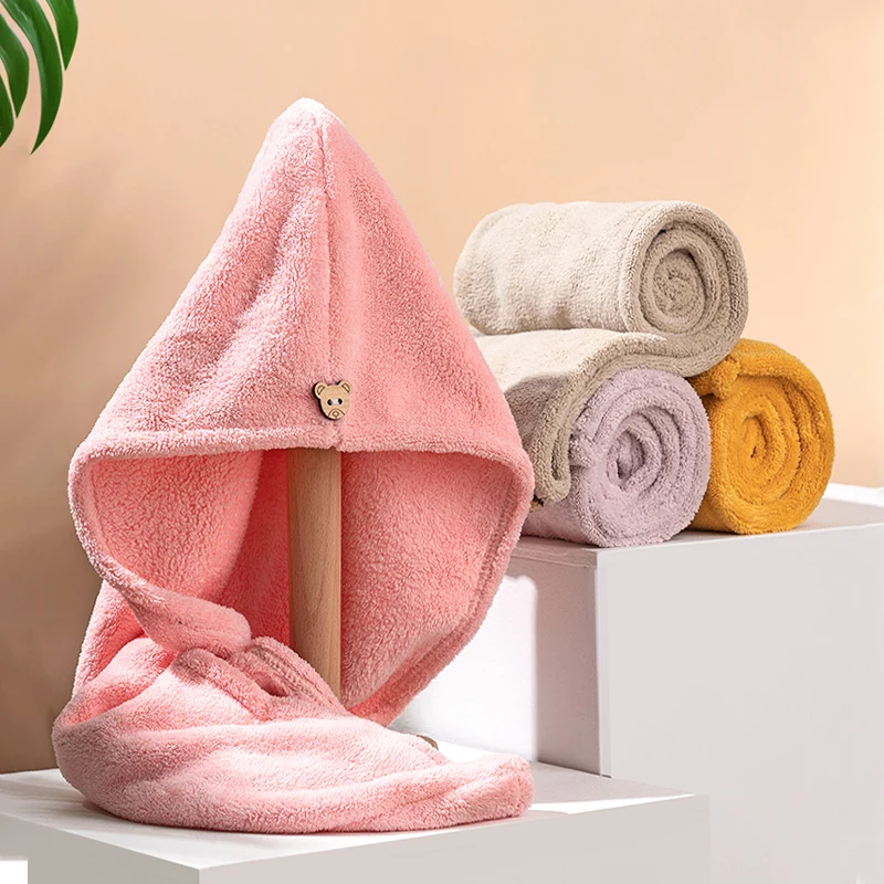 

2pc Girl's Hair Drying Hat Quick-dry Hair Towel Cap Hat Bath Hat Microfiber Solid Towel Cap Super Absorption Turban Hair Dry Cap