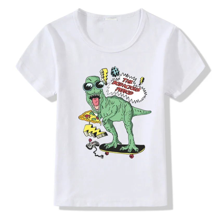 Tyrannosaurus Rex/белые Модальные футболки с короткими рукавами для мальчиков и девочек 6