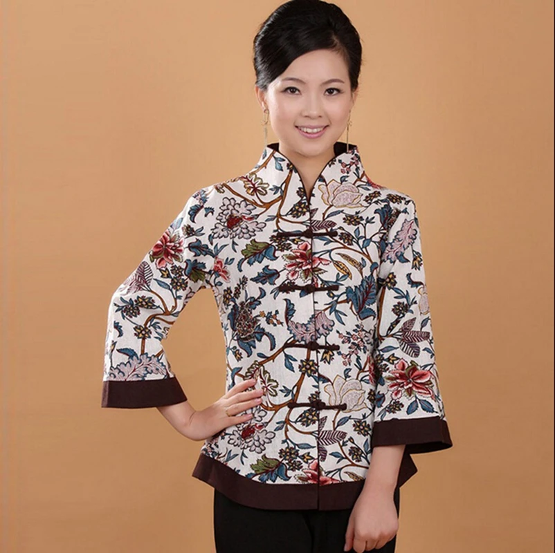 Китайский топ Женская куртка традиционный Топ Ципао рубашка китайский с длинным
