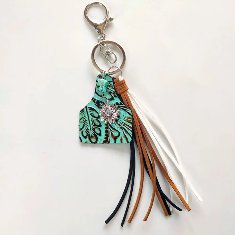 

Key Chain Cow Pattern Sturdy Fine Workmanship Faux Stone Tassel Keychain Key Holder for Home