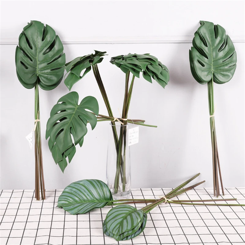 

6pcs/lot Turtle Leaf Artificial Leaves Tropical Green Plant Home Decoration To Bundle Apple Leaf Fake Green Leaves Desktop Decor