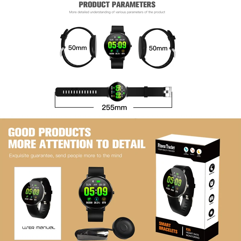 

Body Thermometer Smart Watch Men Women Blood Pressure Oxygen Monitor Fitness Tracker F25T Smartwatch Sport clock For Android IOS