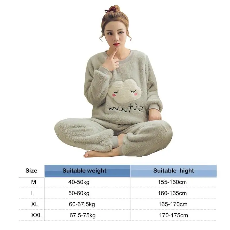 2pcs Autumn Winter Women Thin Flannel Women Pajama Set Pullover Thick Coral Velvet Long Sleeve Cartoon Homewear Dropshipping