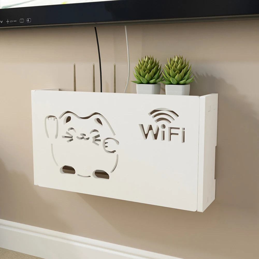 wireless wifi router storage box pvc panel shelf wall hanging plug board bracket cable storage organizer home decor 3 sizes free global shipping