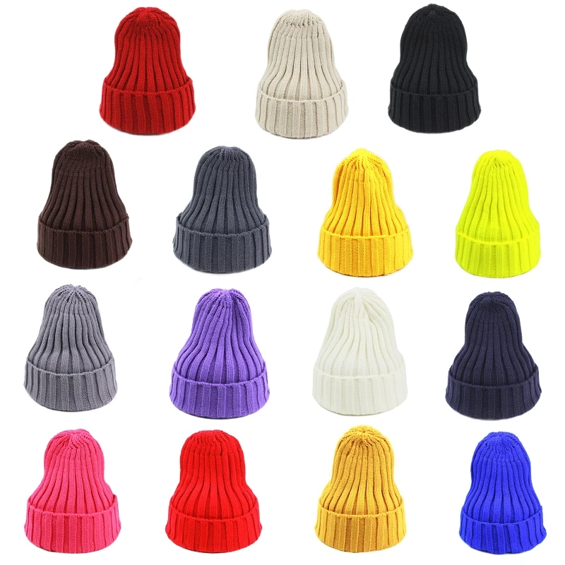 

Unisex Winter Chunky Ribbed Knit Pointed Beanie Hat Neon Solid Candy Color Stretch Snow Ski Cuffed Skull Cap Ear Warmer