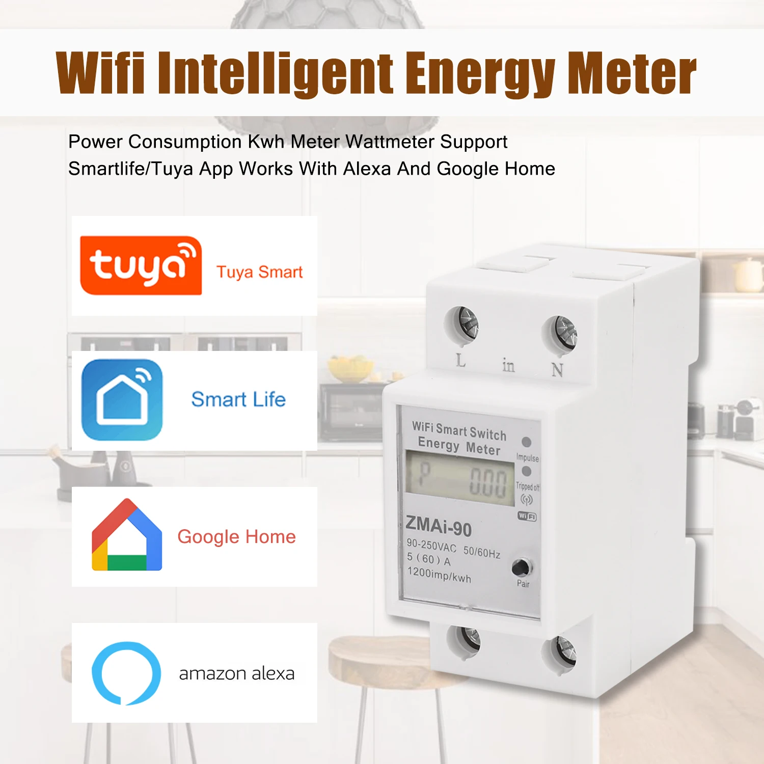 

Tuya App Intelligent Energy Meter Single Phase Din Rail Wifi Meter Power Consumption Kwh Meter Wattmeter Support Smartlife