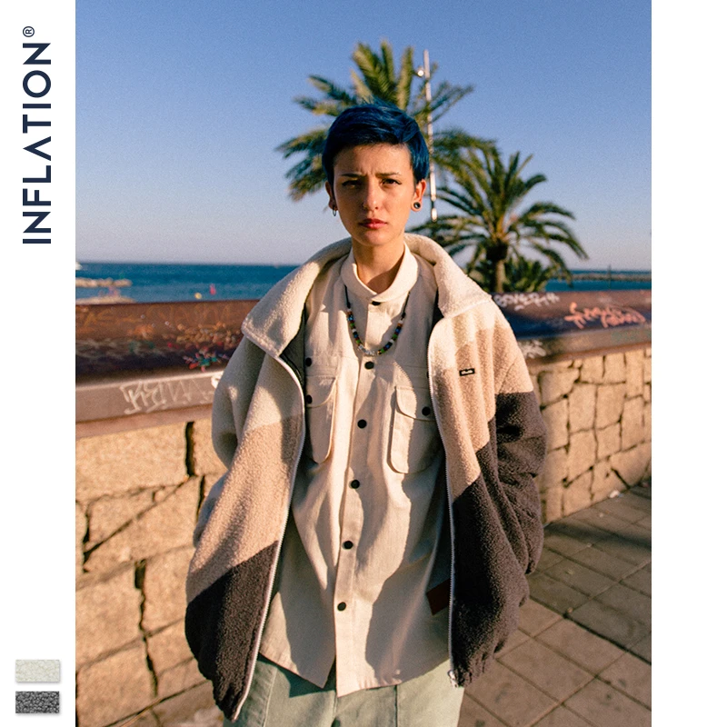 Винтажная мужская куртка из флиса INFLATION 2021 оверсайз зимняя теплая 9726W|Мужские