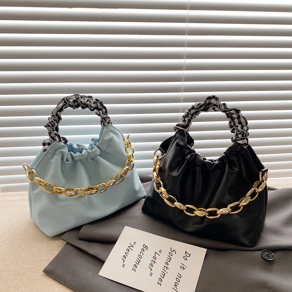 

Модная женская однотонная сумка-мессенджер через плечо из искусственной кожи, повседневная женская маленькая сумка на толстой цепочке с ве...