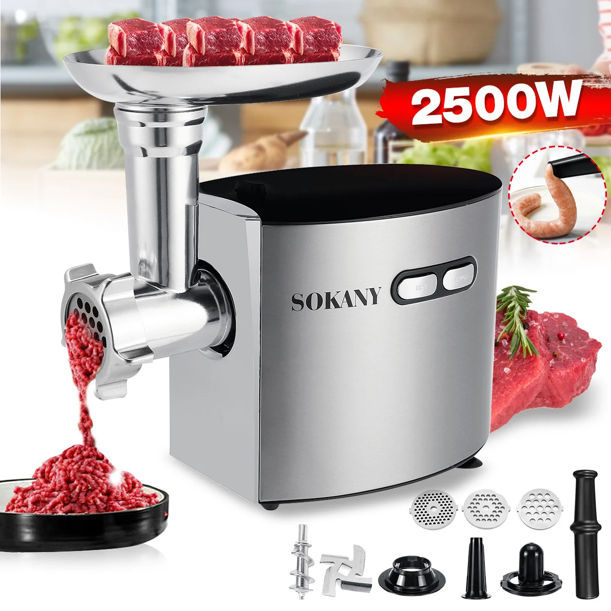 

2500W электрические мясорубки Нержавеющая сталь мощный электрический шлифовальный инструмент для Кухня прибор колбаса машина мясорубка ово...