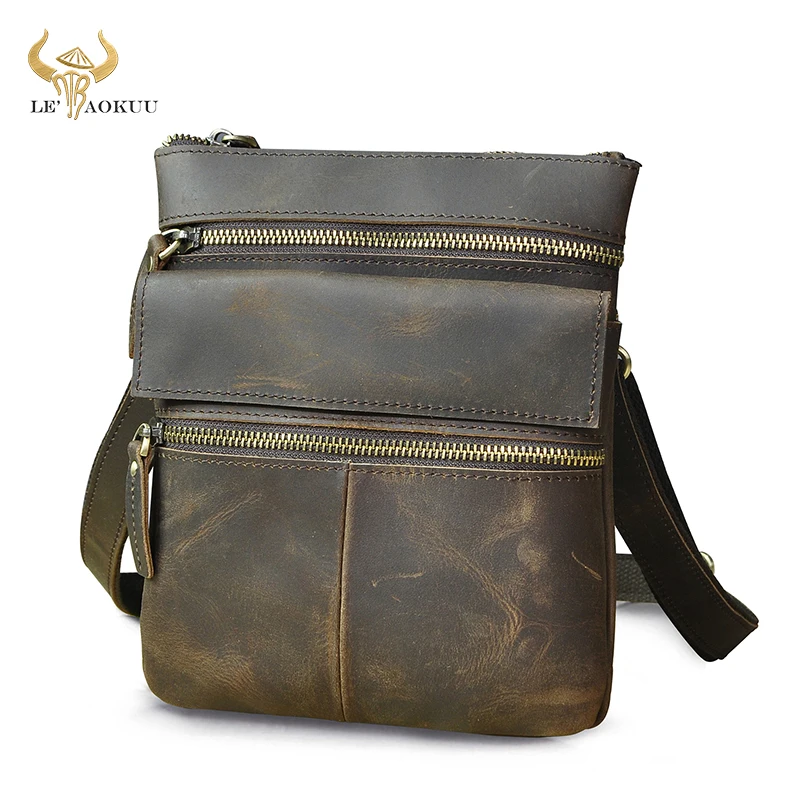 Thick Crazy Horse Leather Male Vintage School Messenger bag Design Satchel Book Cross-body Shoulder bag 8