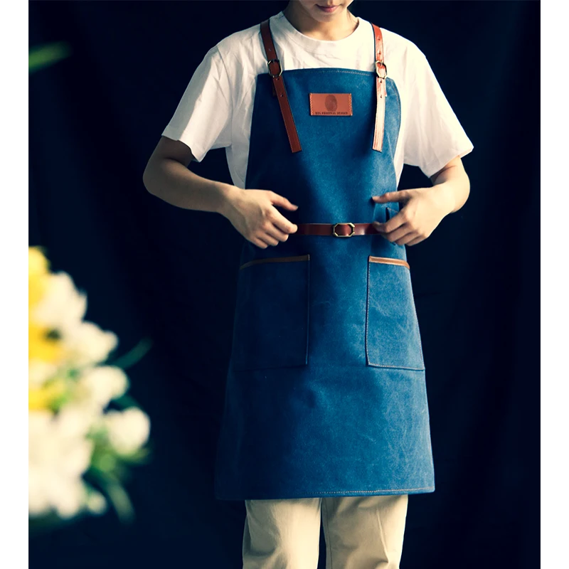 

Fashion Denim Canvas Apron Waterproof And Oil-proof Barista Baking Cold Drink Shop Kitchen Men And Women Work Clothes