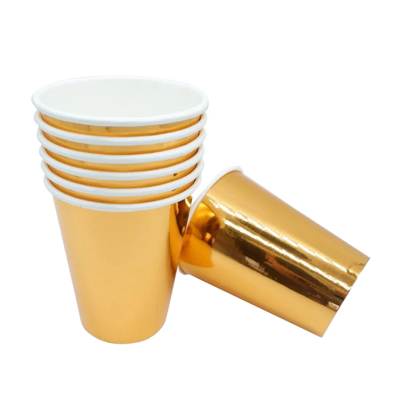 rose gold cup 10pcs Золотая бумага чашка/тарелка/салфетка/Солома для свадебы, дня рождения, для фестиваля вечерние для украшения детского душа вечерние принадлежности одноразовая посуда - Цвет: rose gold cup 10pcs