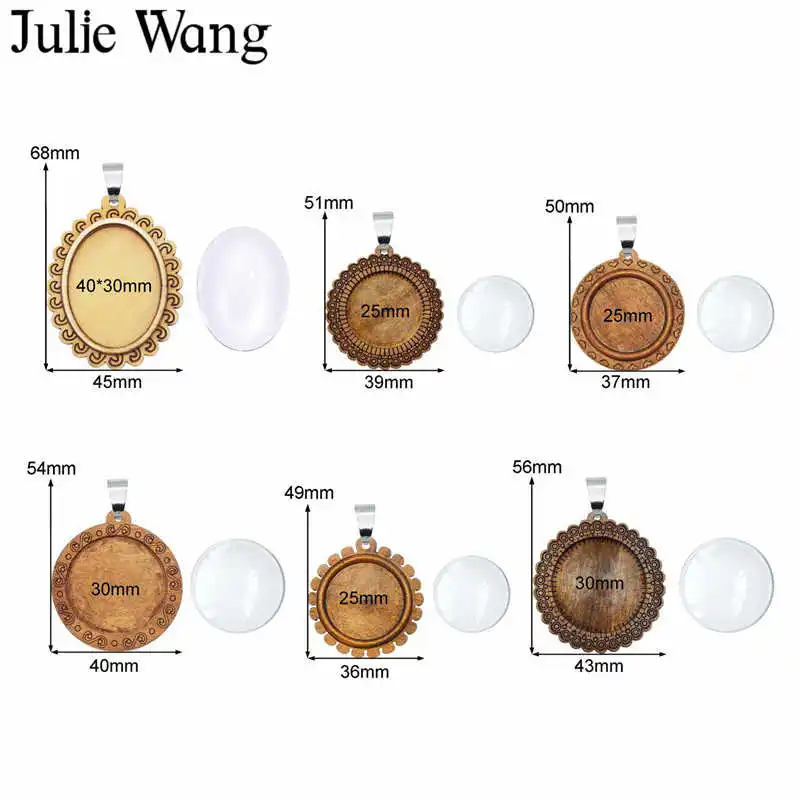 Julie Wang 2 шт. деревянный Овальный Круглый Кабошон База настройки талисманы крючки