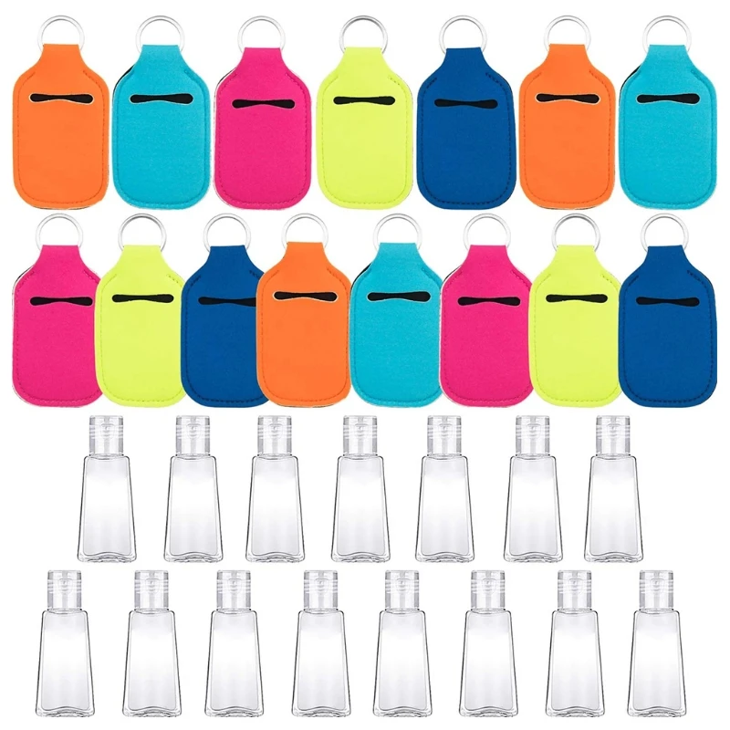 

15Sets Reusable 30ml Empty Sanitizer Hand Soap Perfume Container Holder with Keychain Carriers Refillable Travel Bottle