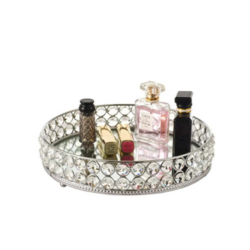 

European crystal tray metal iron bead tray Mirror tray cosmetic storage tray