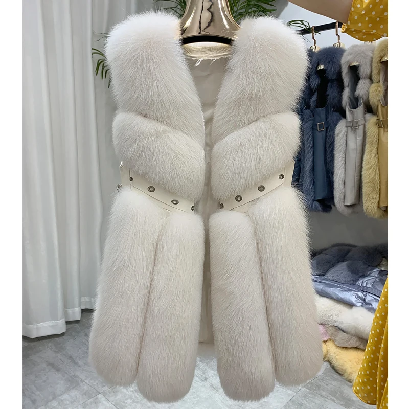 ZDFURS* Новое поступление женская зимняя шуба из натурального Лисьего меха горячая распродажа большой меховой длинный меховой жилет для женщин жилет - Цвет: 4