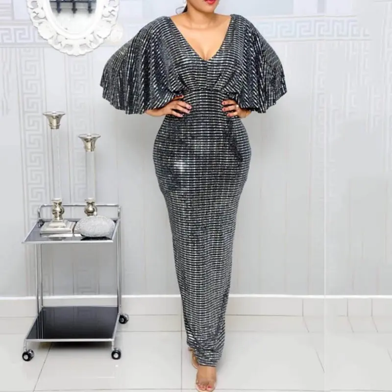 Летние сексуальные Клубные роскошные серые вечерние женские длинные платья