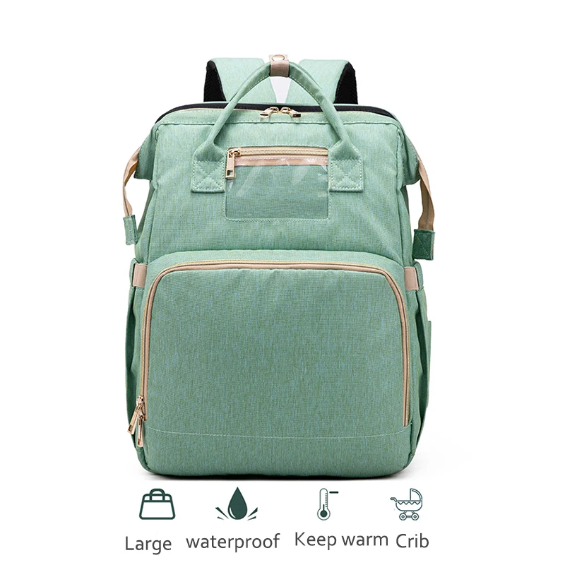 

Сумка для подгузников для мам 2 в 1, большая дорожная зеленая водонепроницаемая для детской коляски со складной кроваткой, рюкзак для смены п...