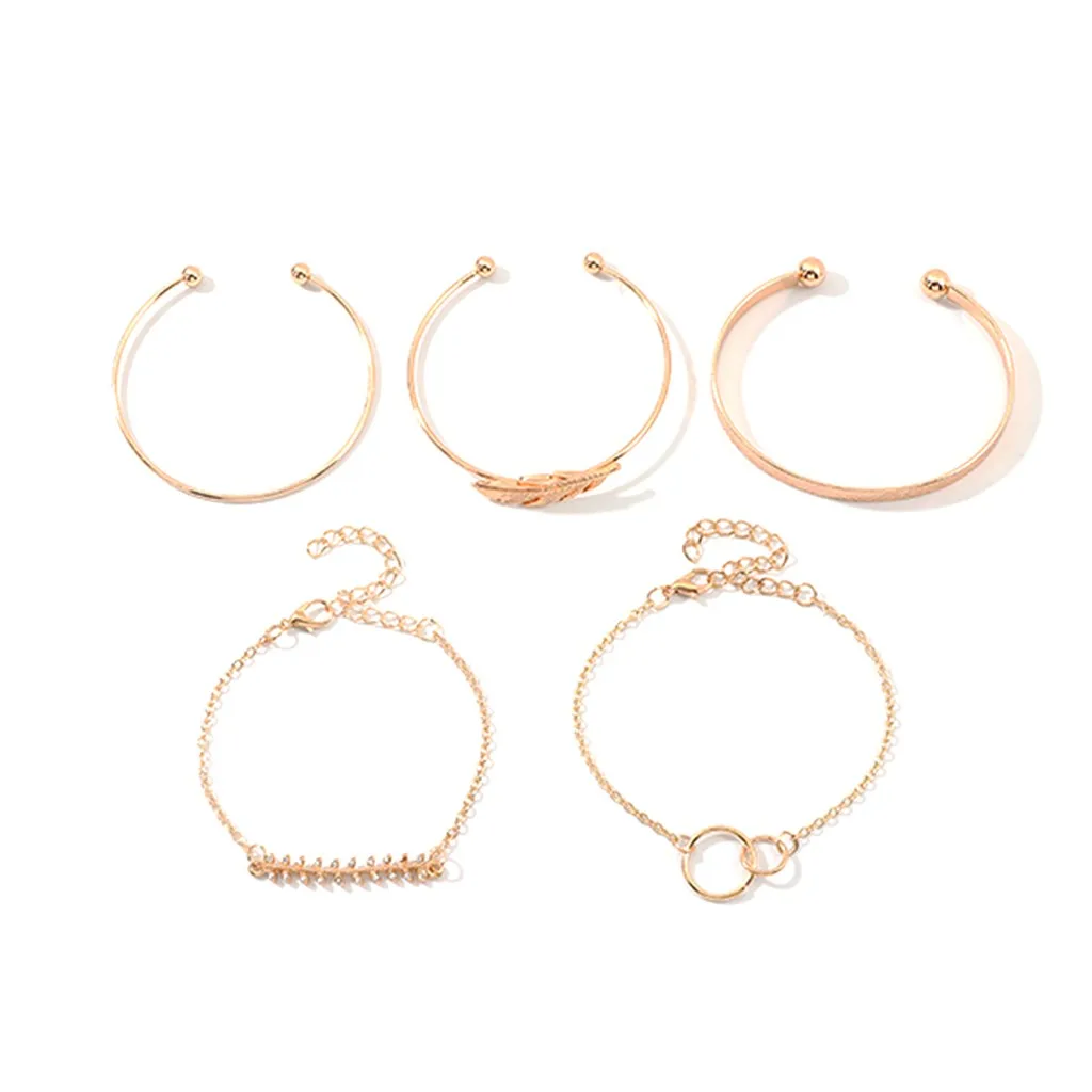 Лидер продаж Золотой металлический браслет на платформе с листьями классическое