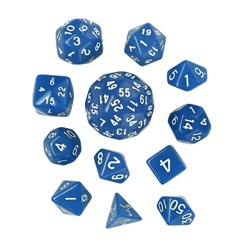 blue dice set 12 шт. игровые разнообразные игральные кости многогранные акриловые кости D60 dados poliedricos dobbelstenen кости d60 dnd Набор Игральных кубиков 30A20 - Цвет: blue dice set