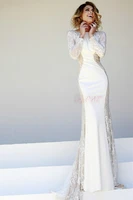 free shipping new fashion party gown lace vestido de festa robe de soiree 2014 sexy white long sleeve evening elegant dress