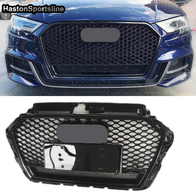 

RS3 Quattr Style Front Sport Honeycomb Hood Grill Gloss Black for Audi A3 S3 Sline 8V 2017-2019 Car Styling Accessories