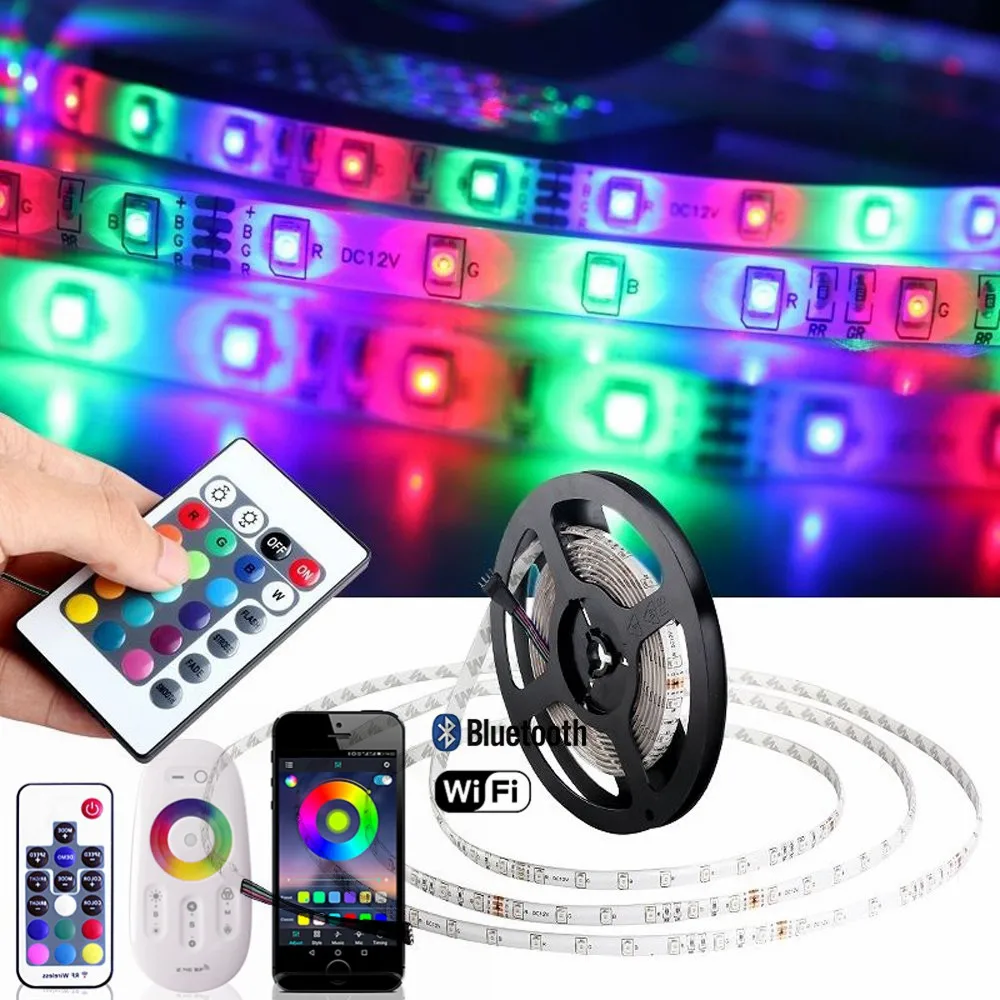DC 12 В RGB Светодиодная лента Водонепроницаемая 220 В Tira светодиодный Wifi 12 В лента RGB лента 5050 Неоновая Гибкая лента светильник Bluetooth адаптер дистанционного питания