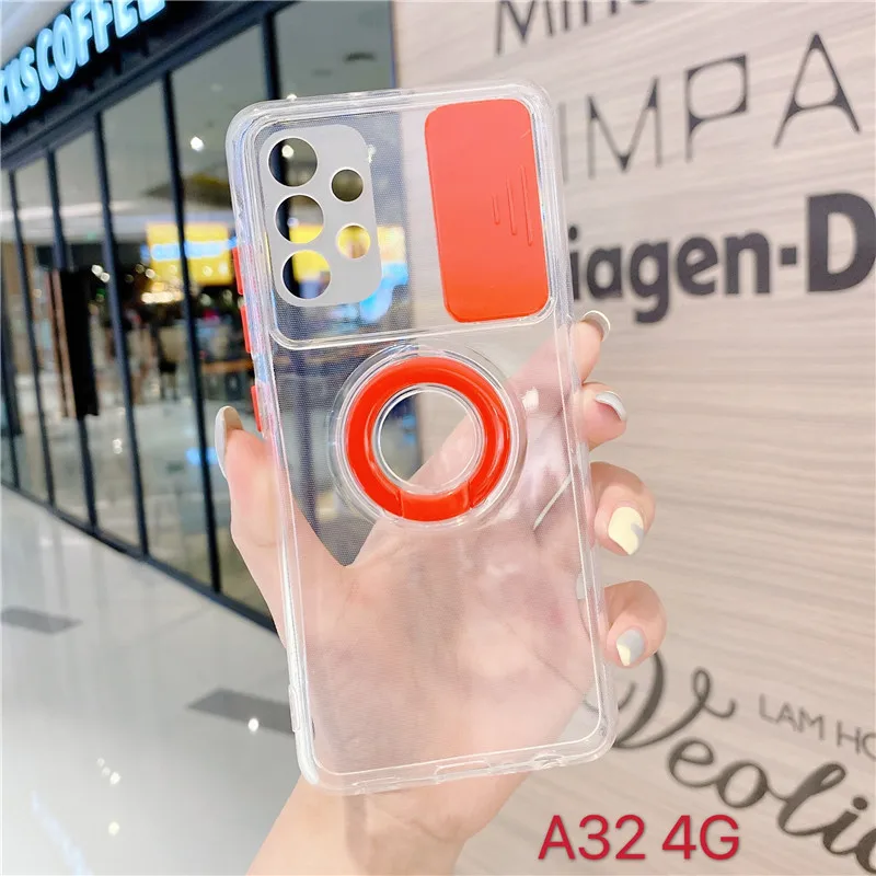 

Finger Ring Transparent Anti-fall Shell Protective Cover For Samsung Galaxy A72 A52 A32 4G A12 5G S21 Ultra S21FE Phone Case