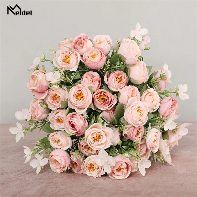 10 голов искусственные цветы розы Букет невесты 5 веток шелковые для DIY украшения