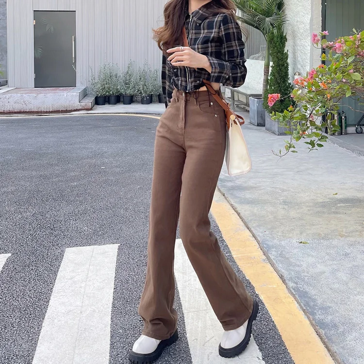 

2021 New Korean Fleece Warm Autumn and Winter High Waist Loose Straight Jeans Basic Slim Frosted Pants