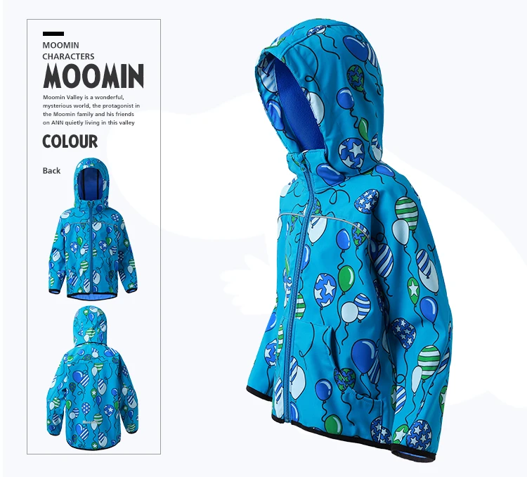 Moomin/ новое поступление с изображением воздушных шариков, весенняя куртка для девочек Теплый Осенняя Куртка 10 для температуры до-20 градусов, на молнии, длинные рукава Куртка для мальчиков с капюшоном