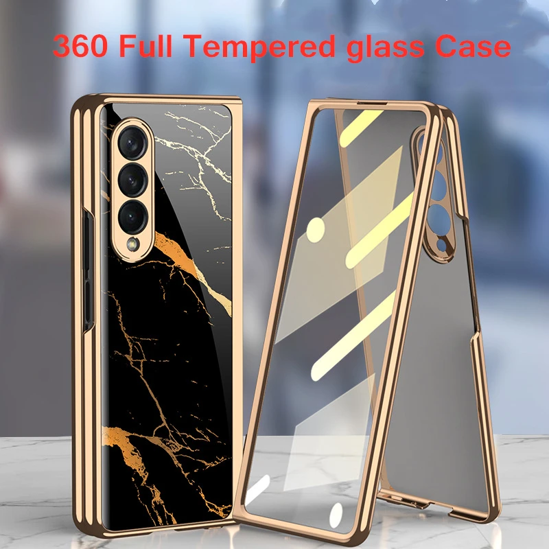 

360 Full Protection Glass Case For Samsung Galaxy Z Fold 3 4 Cover Case Electroplate Tempered Glass Cover For Z Fold3 2 5G