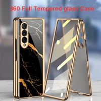 360 full protection glass case for samsung galaxy z fold 3 cover case luxury electroplate tempered glass cover for z fold3 5g