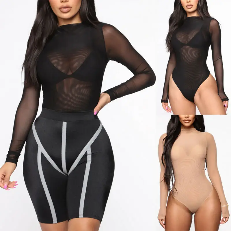 Женский сексуальный сетчатый прозрачный короткий Облегающий комбинезон с