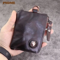 pndme retro designer genuine leather men womens small wallets fashion casual natural real cowhide key case card case coin purse