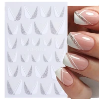 3d french tips nail stickers shiny glitter silver white sliders decals nail art decorations adhesive foils manicure dropshipping
