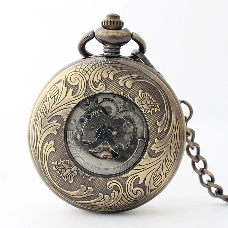 Exquisite Bird Flower Hollow Relief Mechanical Pocket Watch Vintage Steampunk Fob Chain Men's Watch The Best Holiday Gift
